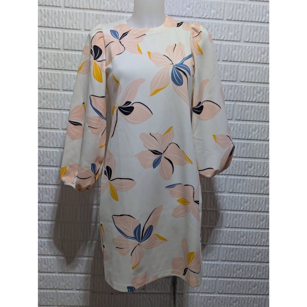 O.T.G. On The Go Women's White & Pink Crewneck Balloon Sleeve Soft Polyester Dre